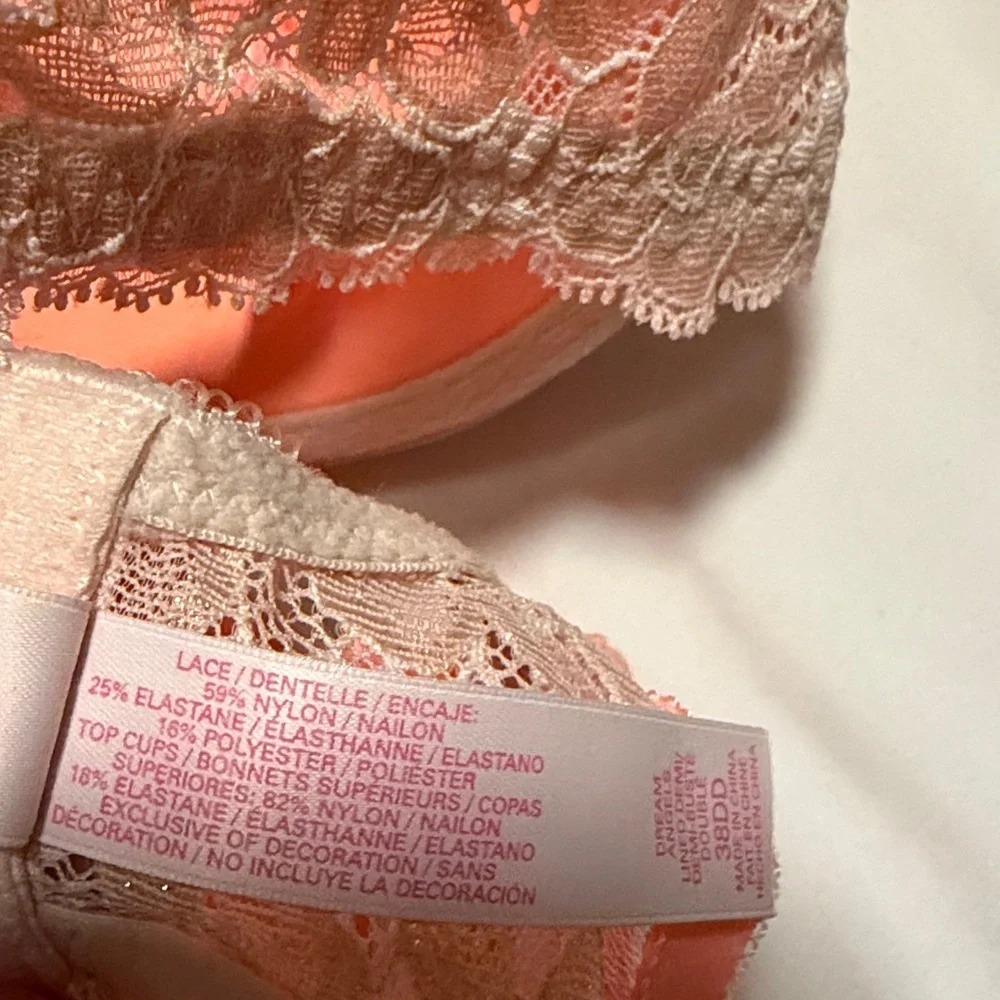 Victoria's Secret Peach Lace Dream Angels Demi Bra with Embellishments
